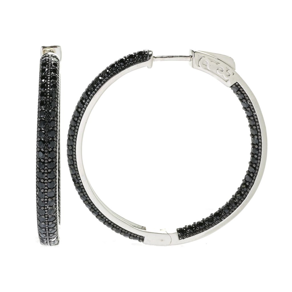 Platinum Plated Choice of Size White Zircon Pave Inside Out Hoop Earrings by Steals