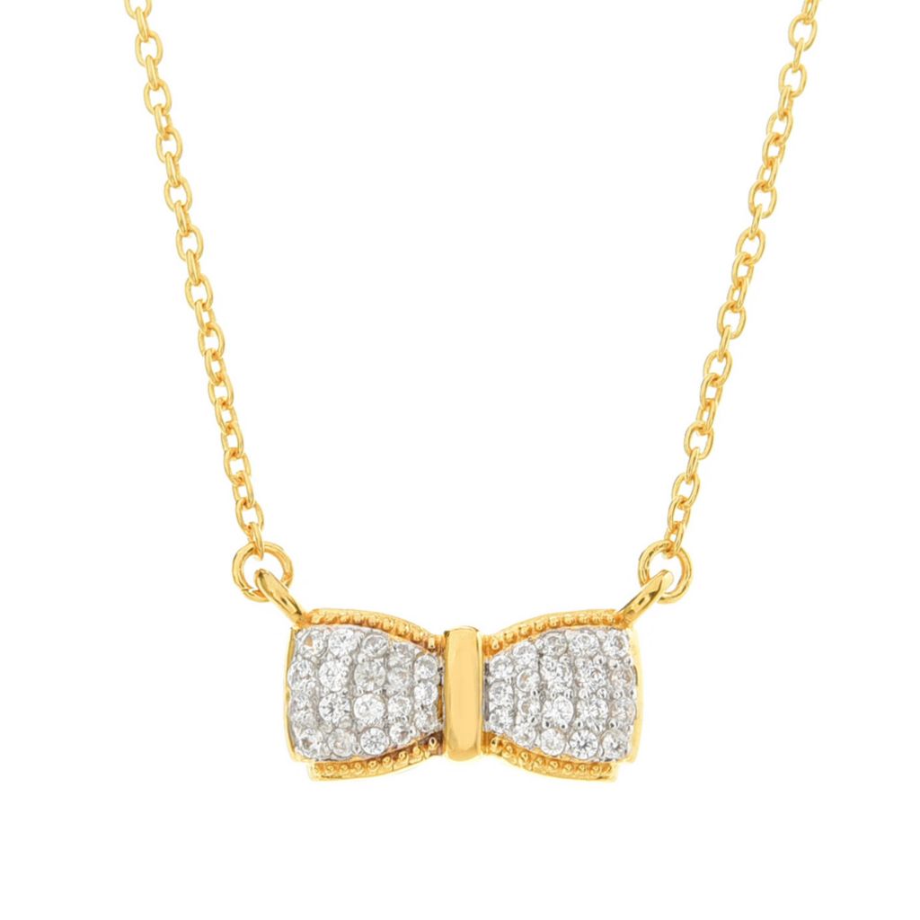 Jewels by Jorge Parez 0.16ctw White Zircon Bow Tie Pendant w/ Chain by Steals