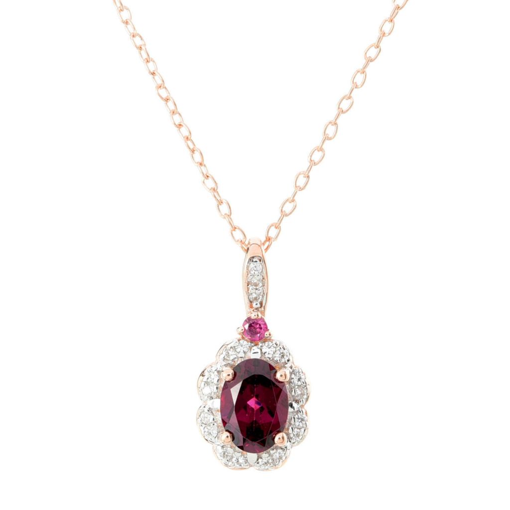 Gem Treasures 1.18ctw Purple Garnet & White Zircon Pendant w/ Chain by Steals