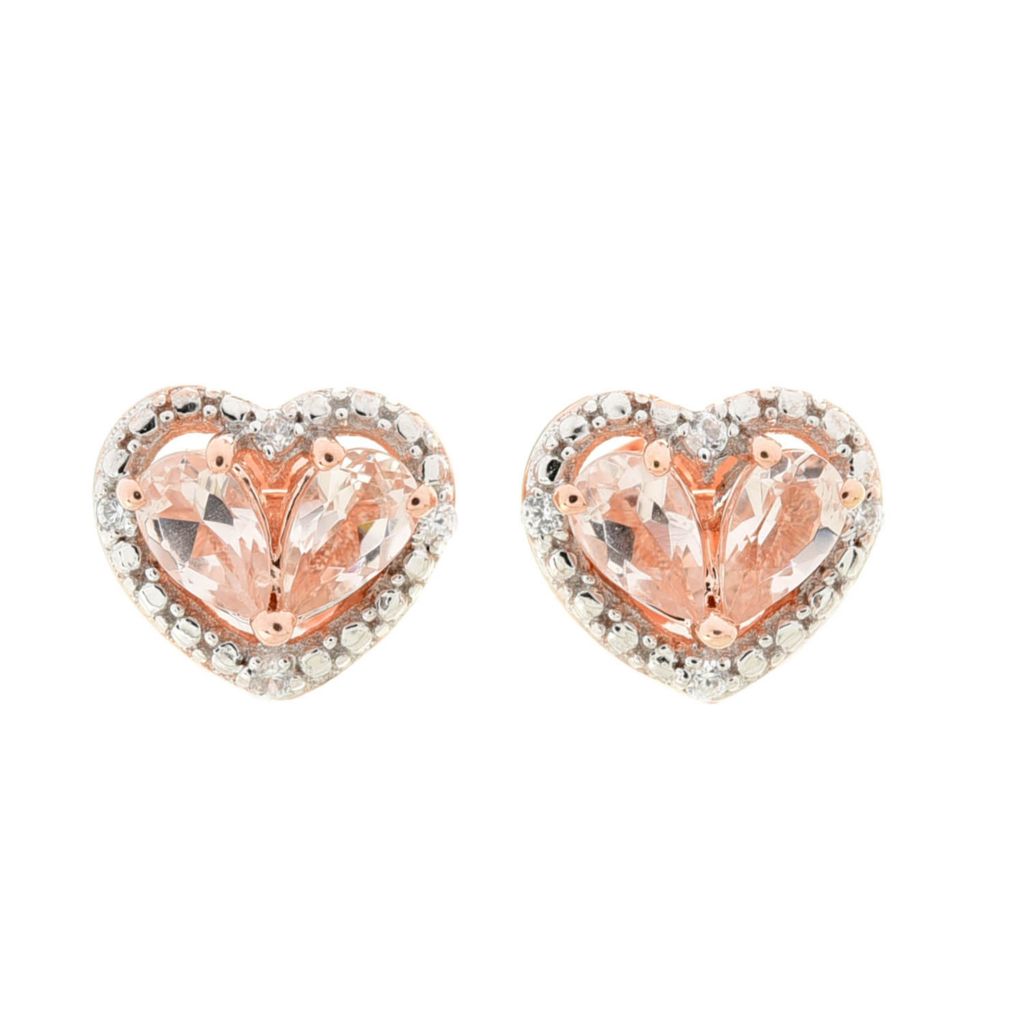 Gem Treasures 0.84ctw Morganite & Zircon Heart Stud Earrings by Steals