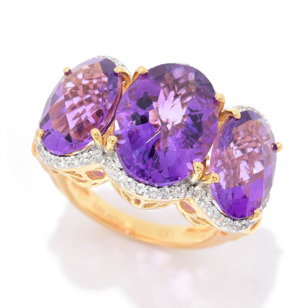 Gem Treasures 12.30ctw African Amethyst & White Zircon Cocktail Ring by Steals