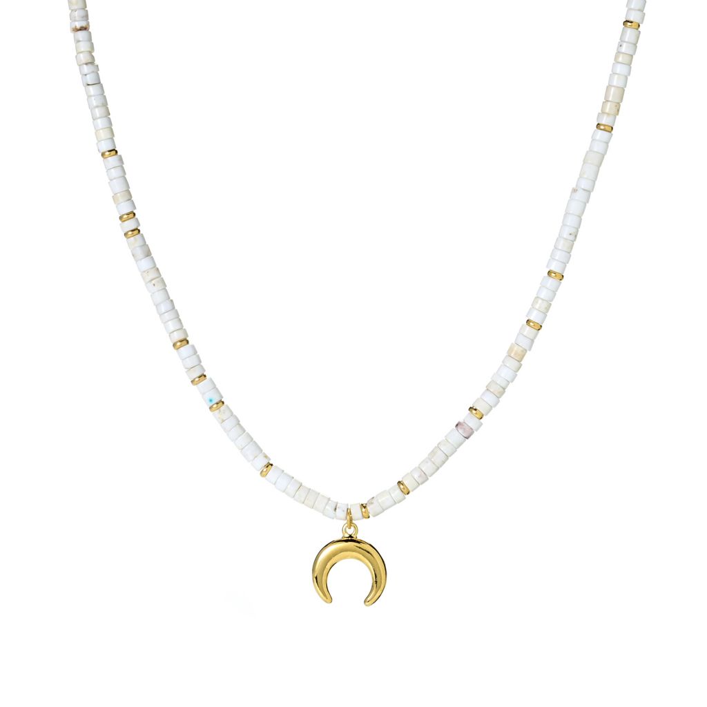 MAYAMAR 24K Gold Plated Howlite Beaded Crescent Horn 21" Necklace by Steals