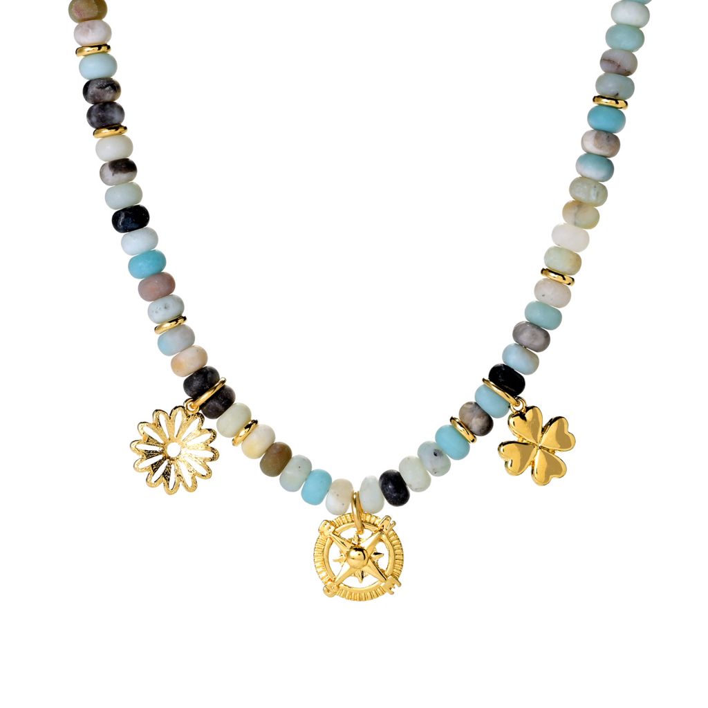 MAYAMAR 24K Gold Plated 8.5mm Amazonite Rondelle Bead Charm Necklace by Steals