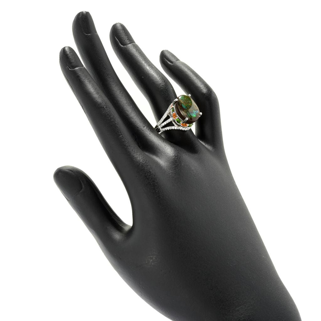 Gem Treasures 14x10mm Ammolite & Multi Gemstone High Set Ring by Steals