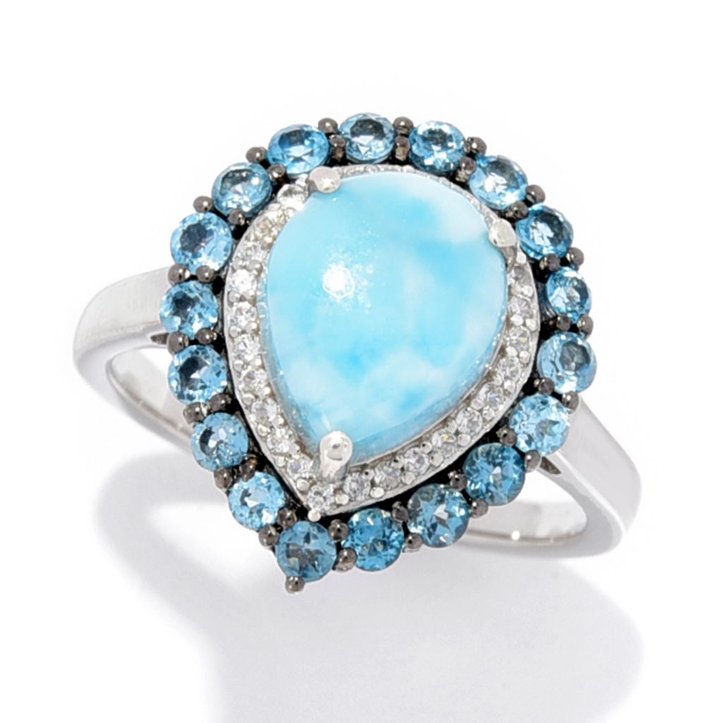 Gem Treasures Choice of Shape Larimar & Gemstone Double Halo Ring by Steals
