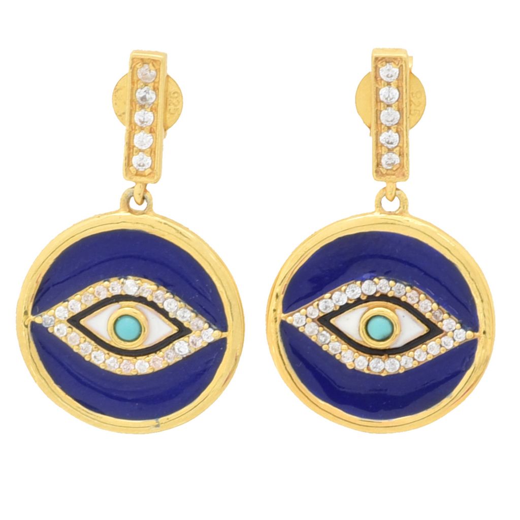 Choice of Plating Enamel, Campitos Turquoise & White Zircon Evil Eye Earrings by Steals