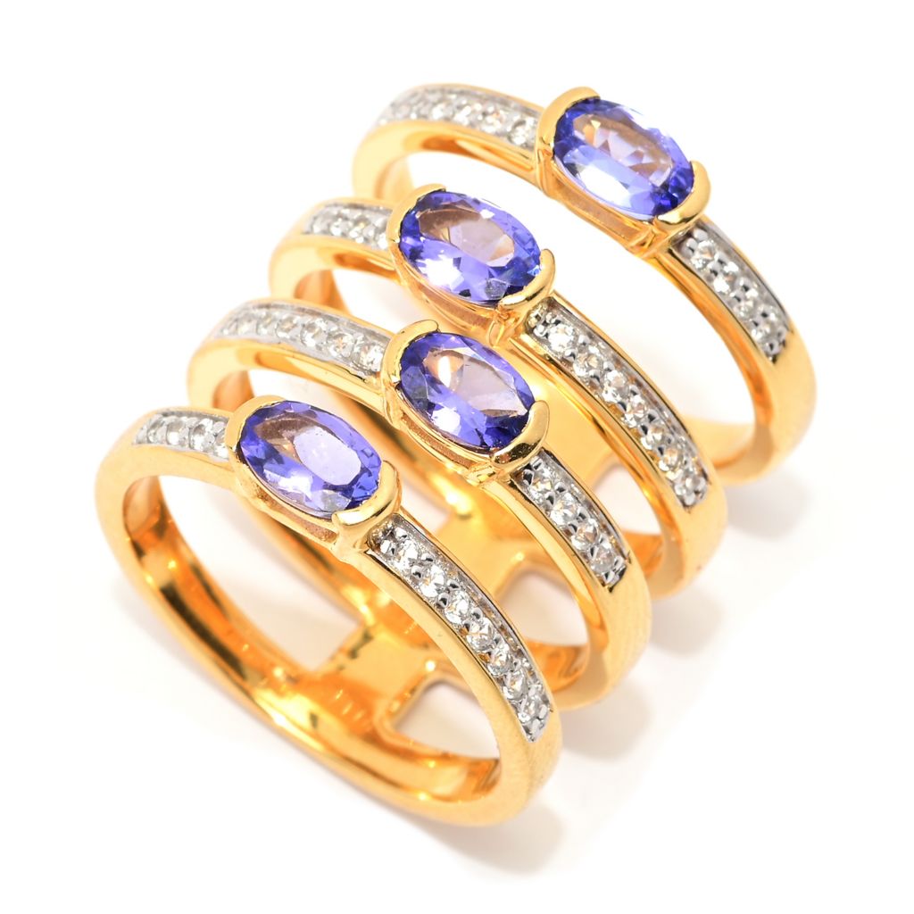 Gem Treasures 18K Vermeil 1.75ctw Tanzanite & Zircon 4-Row Ring by Steals