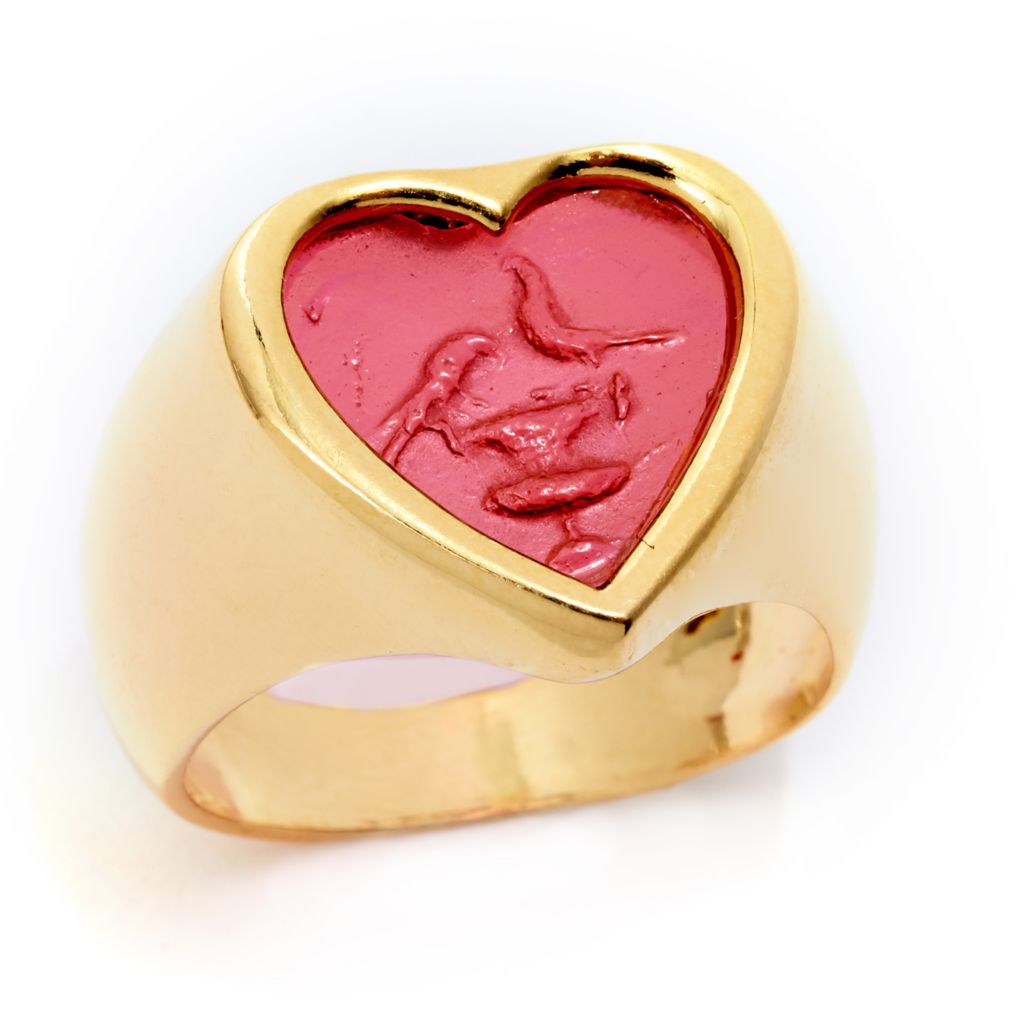 Tagliamonte 18K Gold Plated Venetian Glass Bird Carved Cameo Heart Ring by Steals