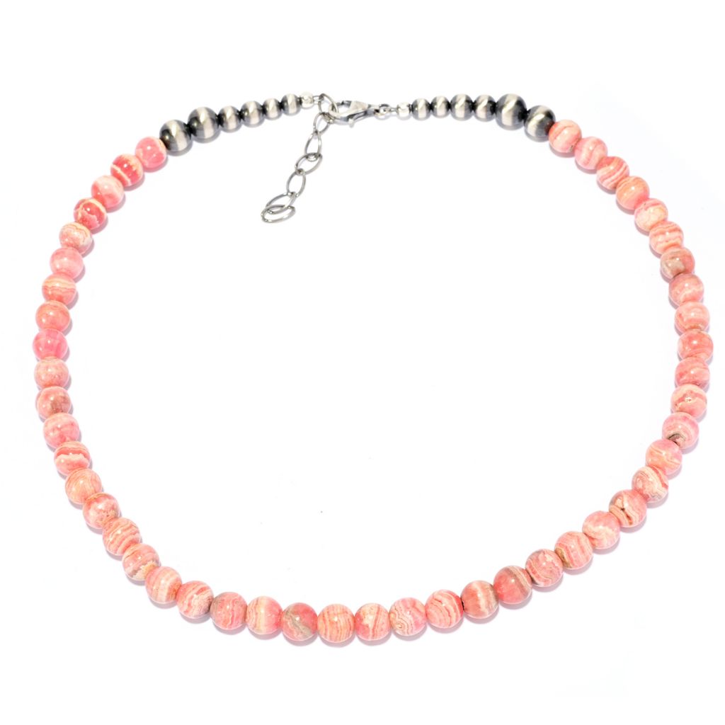 Southwest Elements Sterling Silver 8mm Rhodochrosite Bead Necklace by Steals