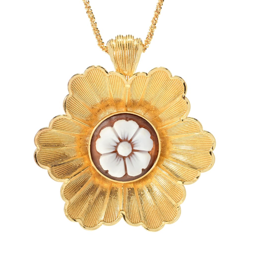 Cameo Italiano 18K Gold Plated "Scent" Flower Cameo Pendant w/ Chain by Steals