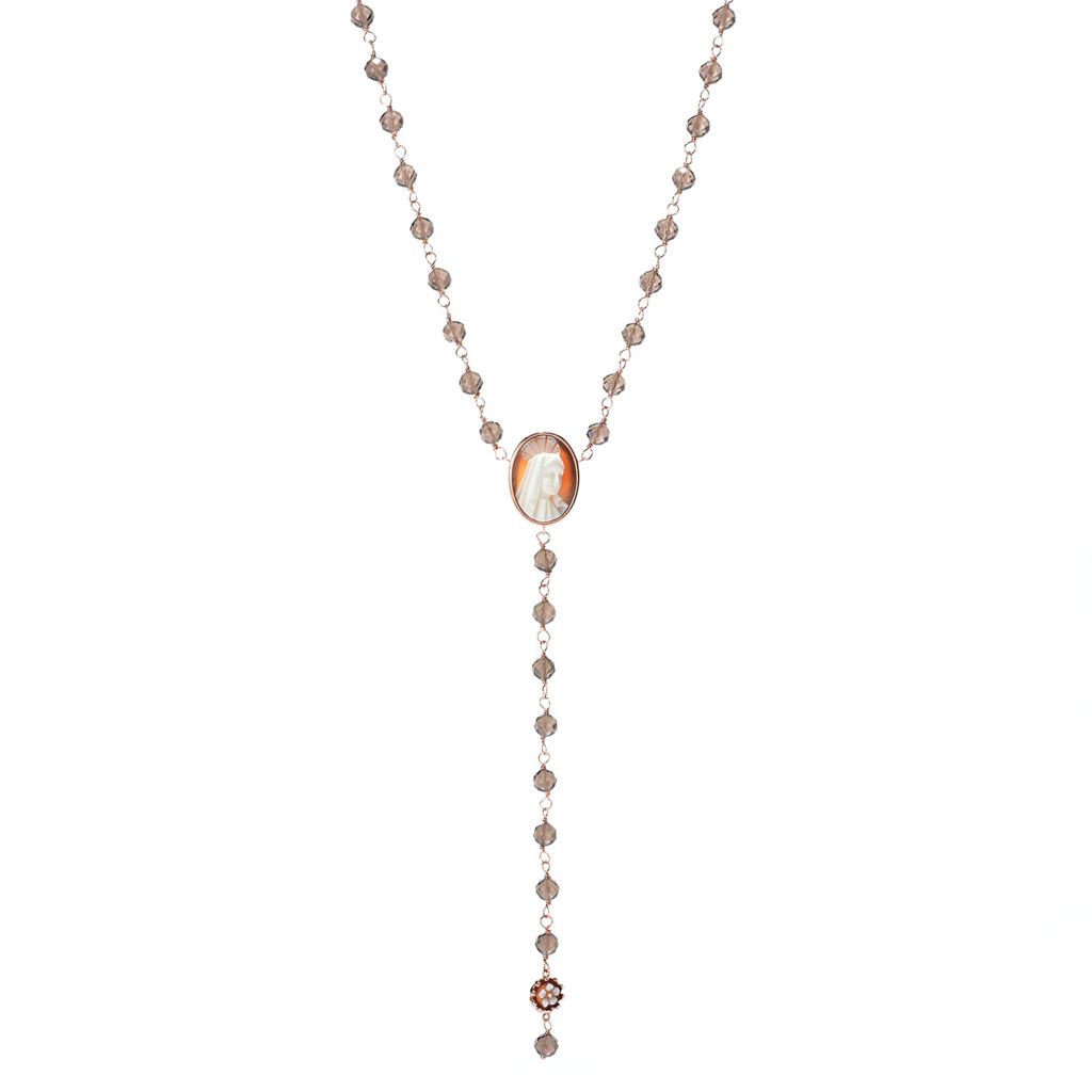 Cameo Italiano 18K Gold Plated "Sacred" Cameo & Smoky Quartz Rosary Necklace by Steals