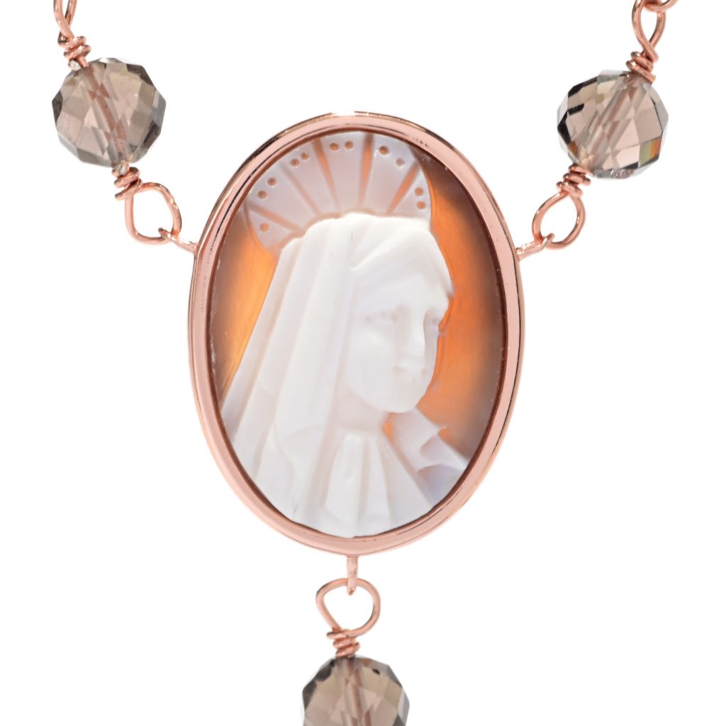 Cameo Italiano 18K Gold Plated "Sacred" Cameo & Smoky Quartz Rosary Necklace by Steals