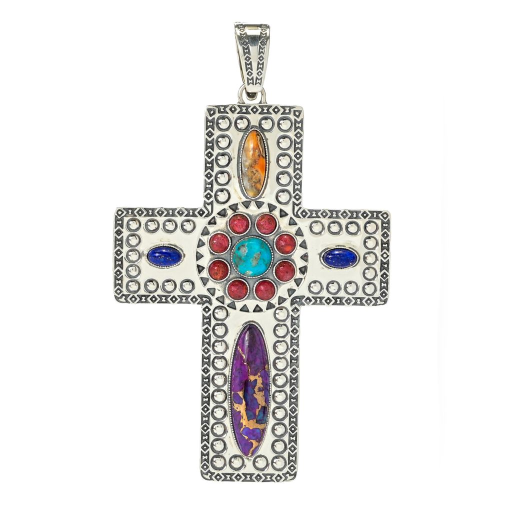 Southwest Elements Sterling Silver Choice of Gem 3.5" Cross Enhancer Pendant by Steals