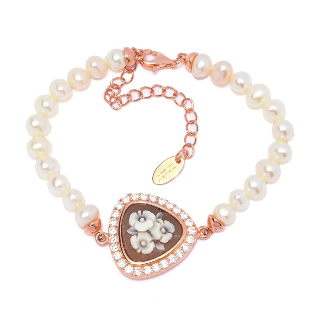 Cameo Italiano "Ballet" Flowers Shell Cameo & Cultured Pearl Bracelet by Steals