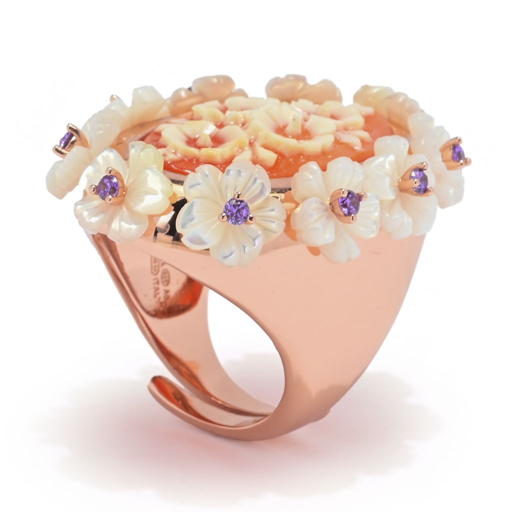 Cameo Italiano "Mucha" Flowers Shell Cameo, Mother-of-Pearl & Simulated Gem Ring by Steals