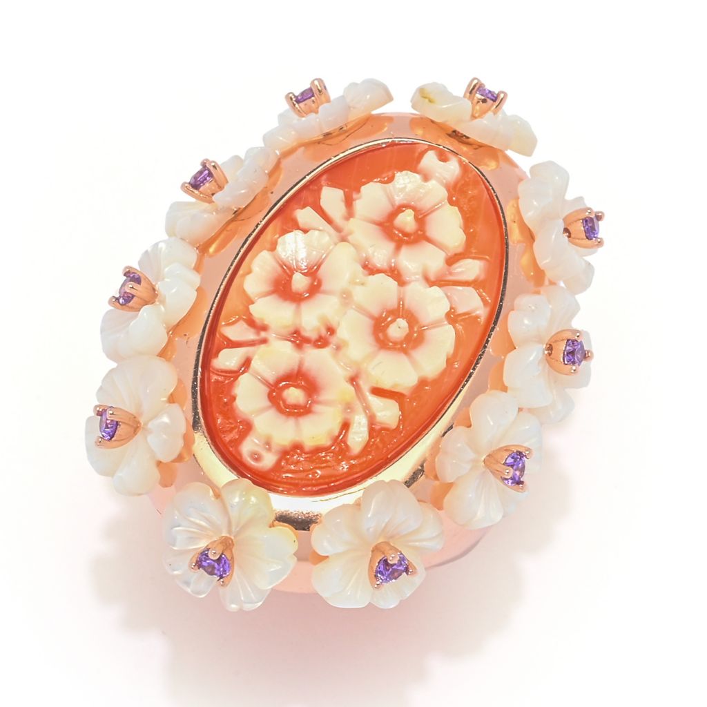 Cameo Italiano "Mucha" Flowers Shell Cameo, Mother-of-Pearl & Simulated Gem Ring by Steals