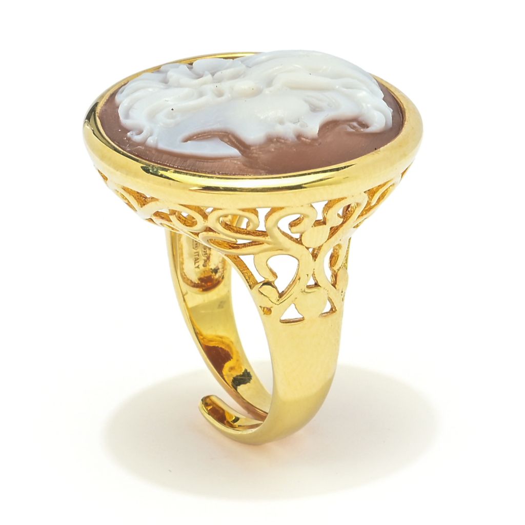 Cameo Italiano 18K Gold Plated "Madame Deco" Shell Cameo Portrait Ring by Steals