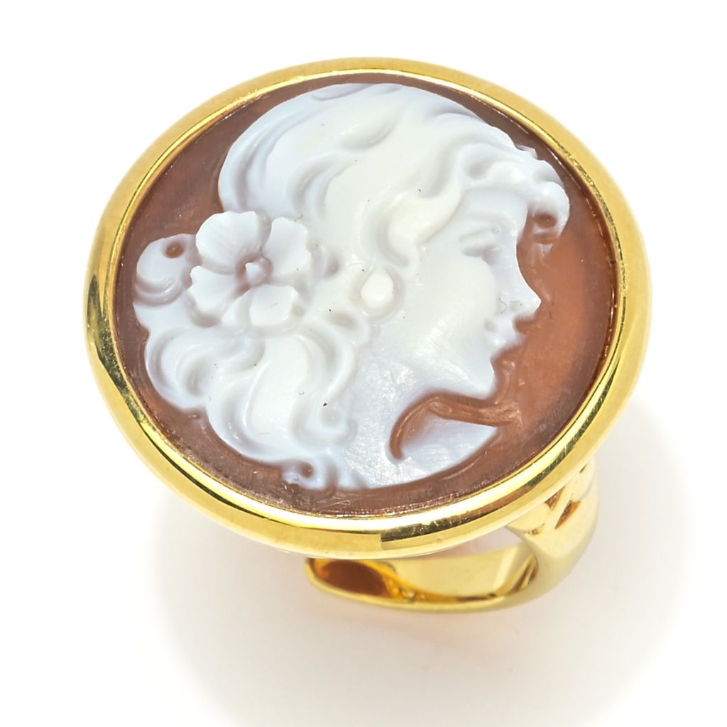 Cameo Italiano 18K Gold Plated "Madame Deco" Shell Cameo Portrait Ring by Steals
