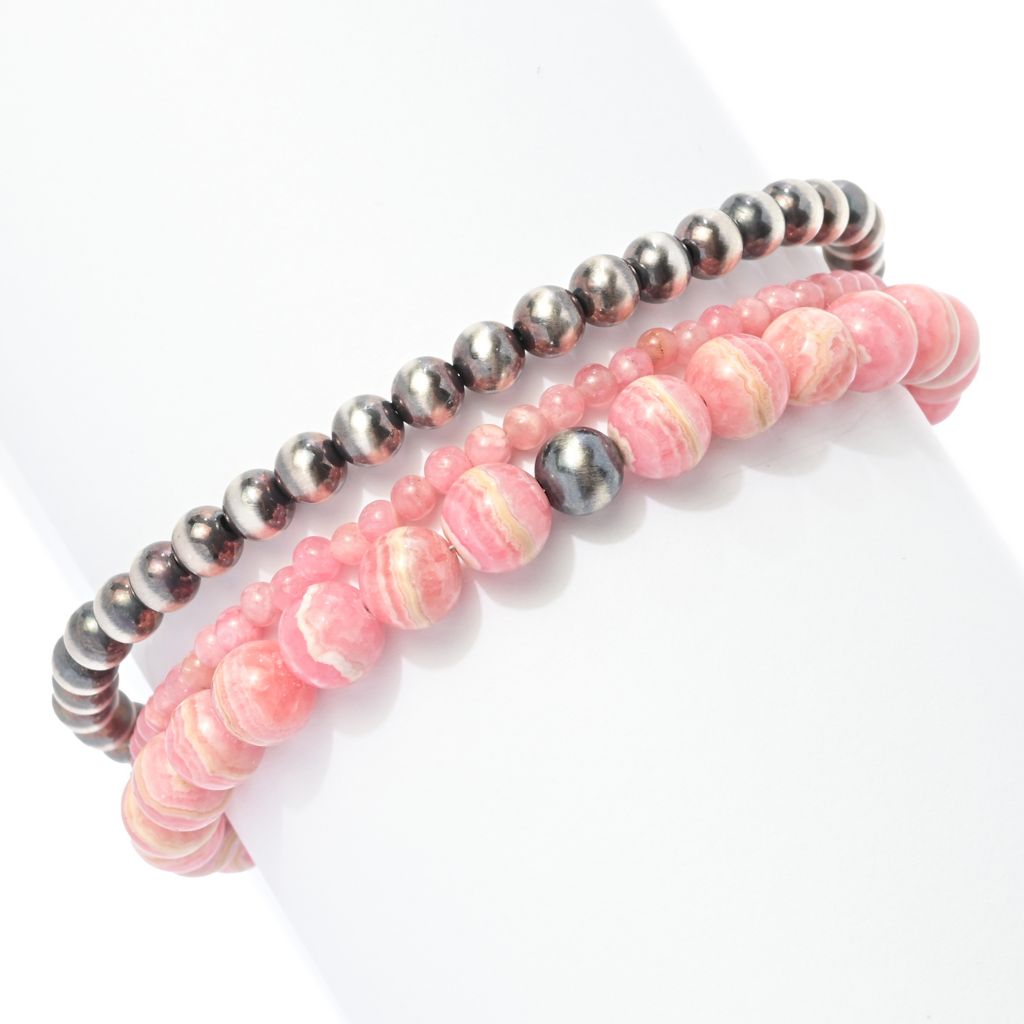 Southwest Elements Sterling Silver Rhodochrosite & Navajo Pearl Bead Bracelet by Steals