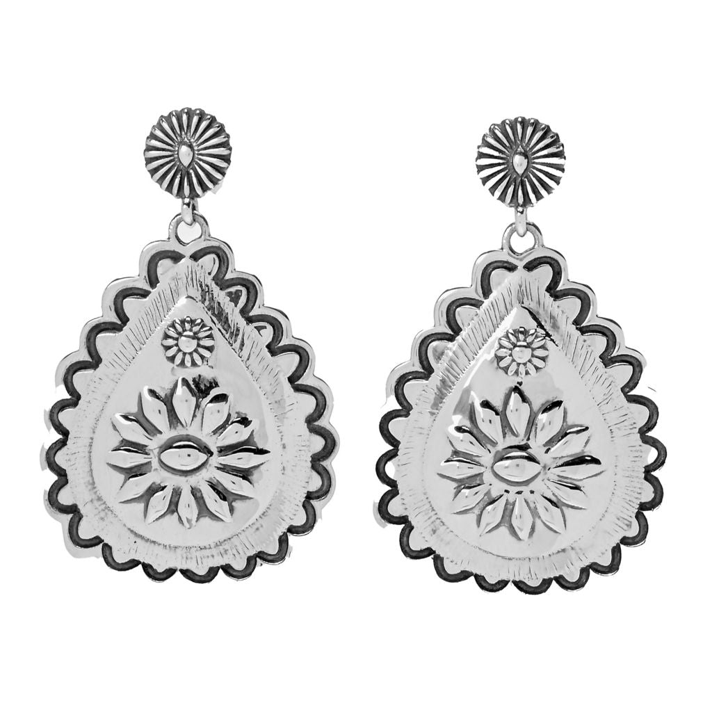 Southwest Elements Sterling Silver Concho Drop Earrings 1.65" by Steals