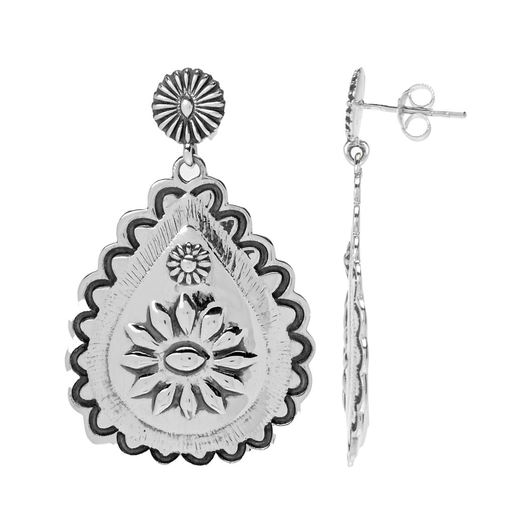 Southwest Elements Sterling Silver Concho Drop Earrings 1.65" by Steals