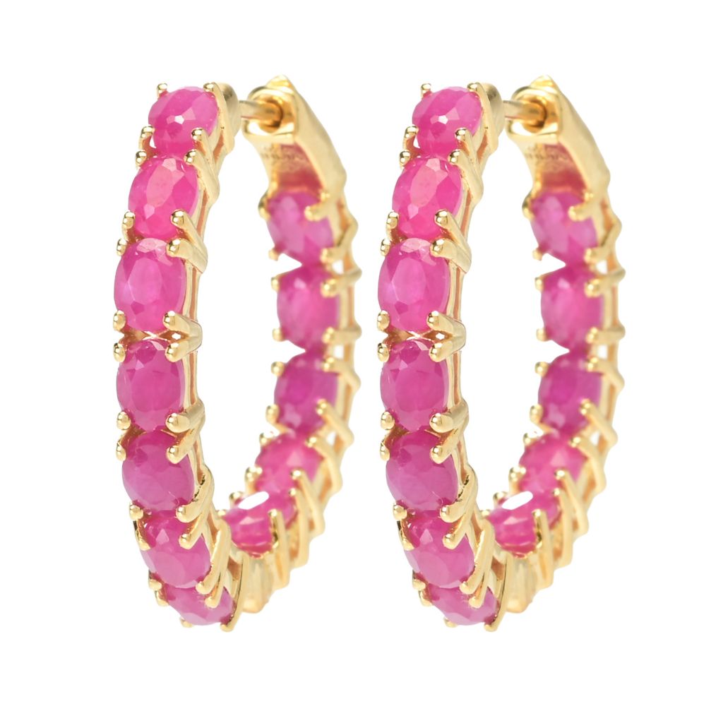 Gem Treasures 18K Vermeil 3.36ctw Burmese Ruby Inside Out Hoop Earrings by Steals