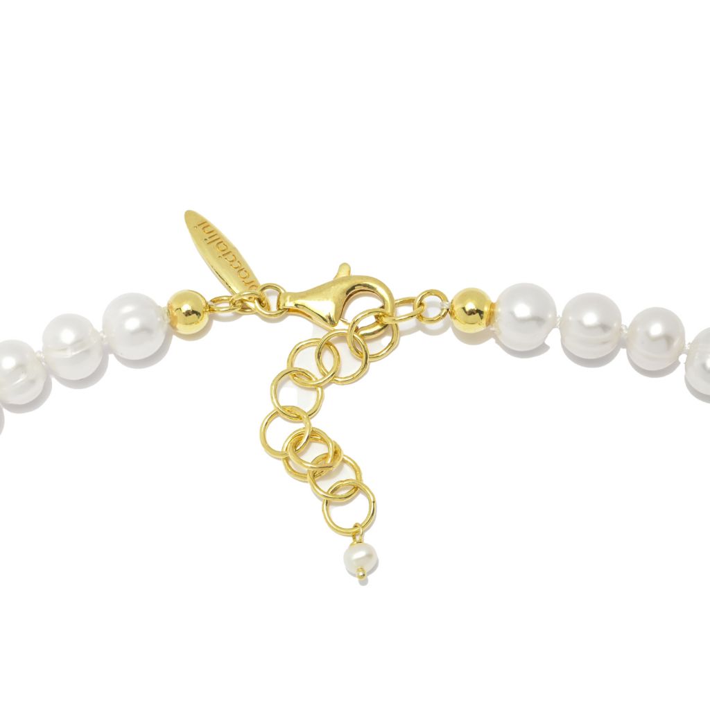 Graziella 23K Gold Plated Cultured Pearl & Simulated Diamond Bee Necklace by Steals