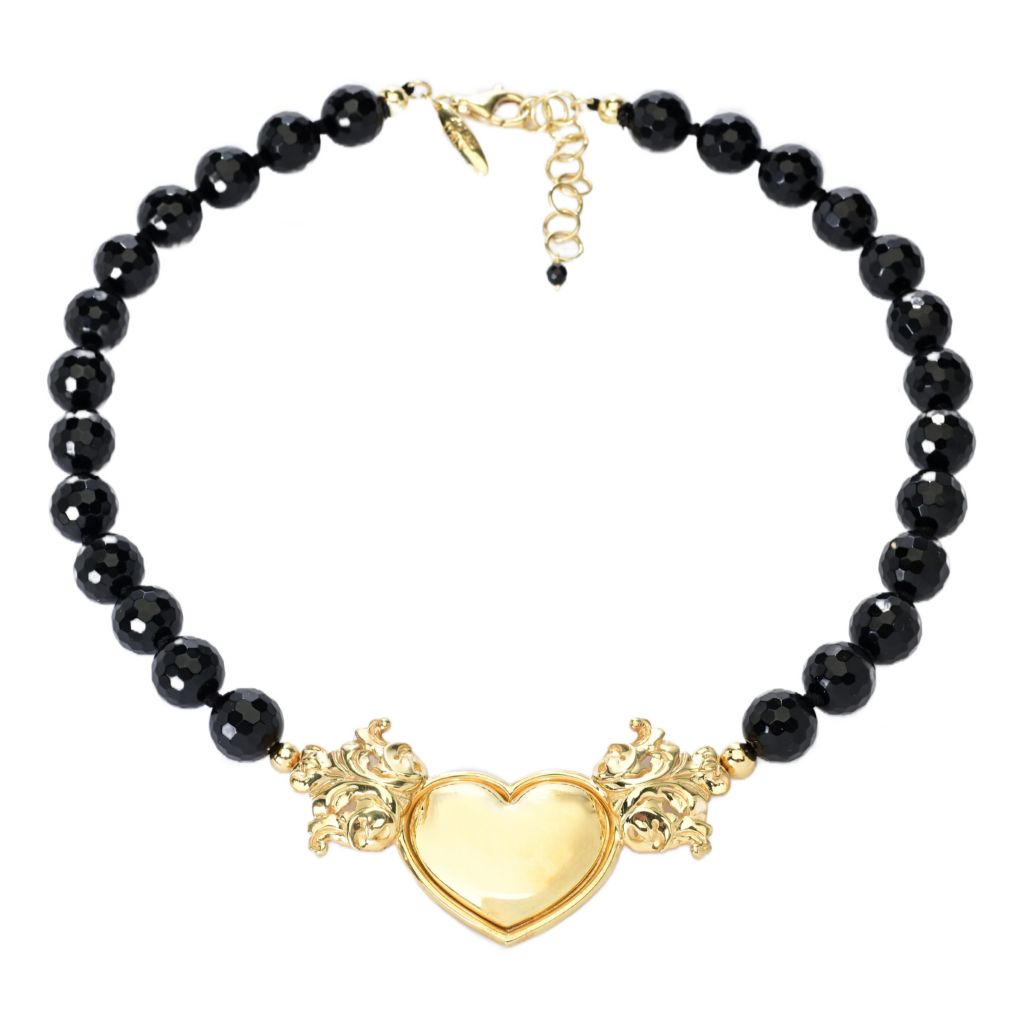 Graziella 23K Gold Plated Black Onyx Bead Heart Necklace by Steals