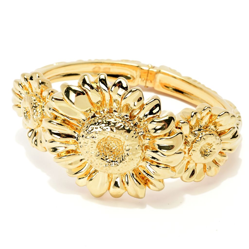 Graziella 23K Gold Plated Electroform Sunflower Hinged Cuff Bracelet by Steals