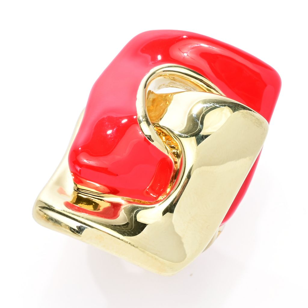 Graziella 23K Gold Plated Electroform Enamel Accented Square Rolo Ring by Steals