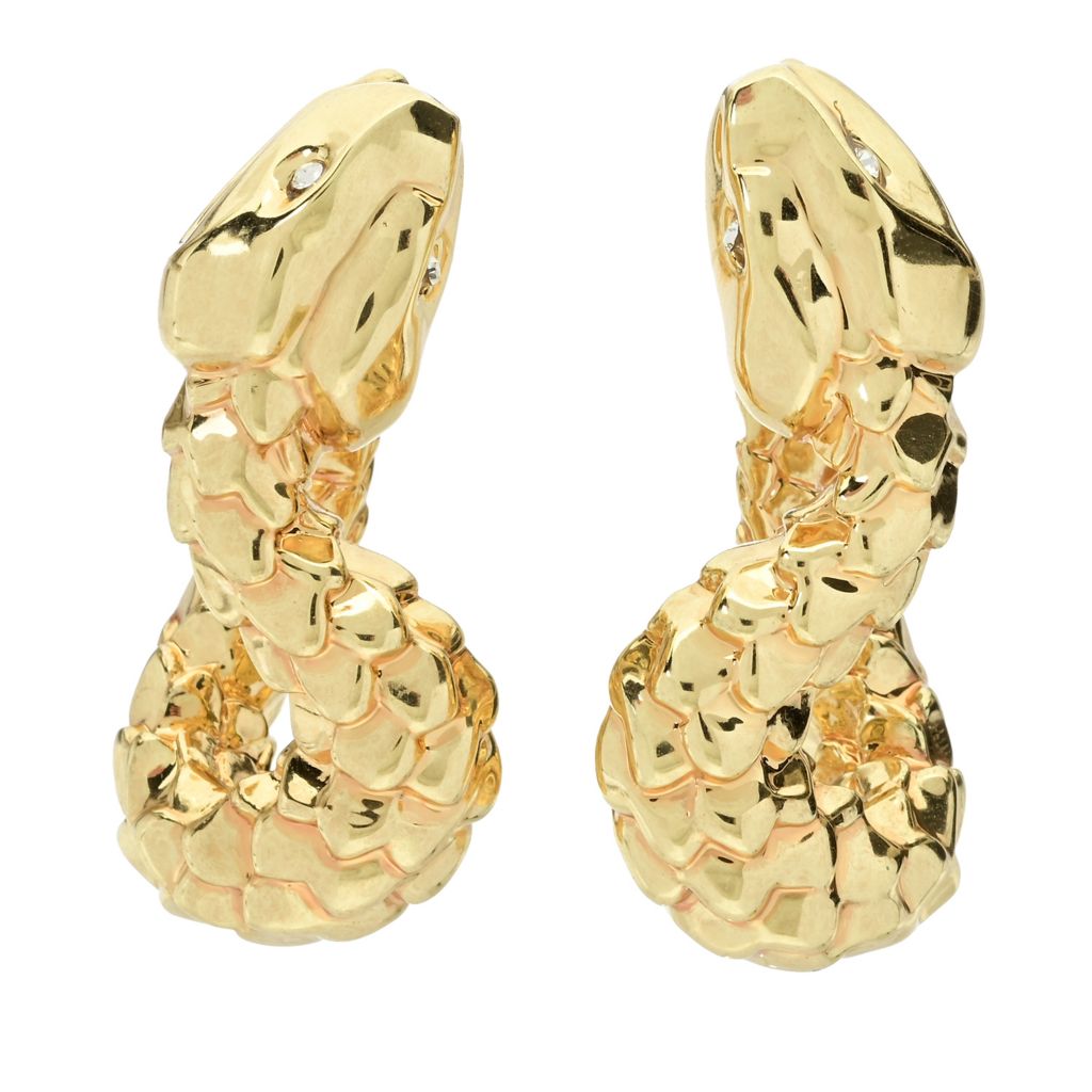 Graziella 23K Gold Plated Simulated Diamond Snake Hoop Earrings by Steals