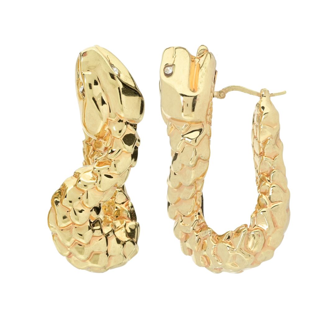 Graziella 23K Gold Plated Simulated Diamond Snake Hoop Earrings by Steals
