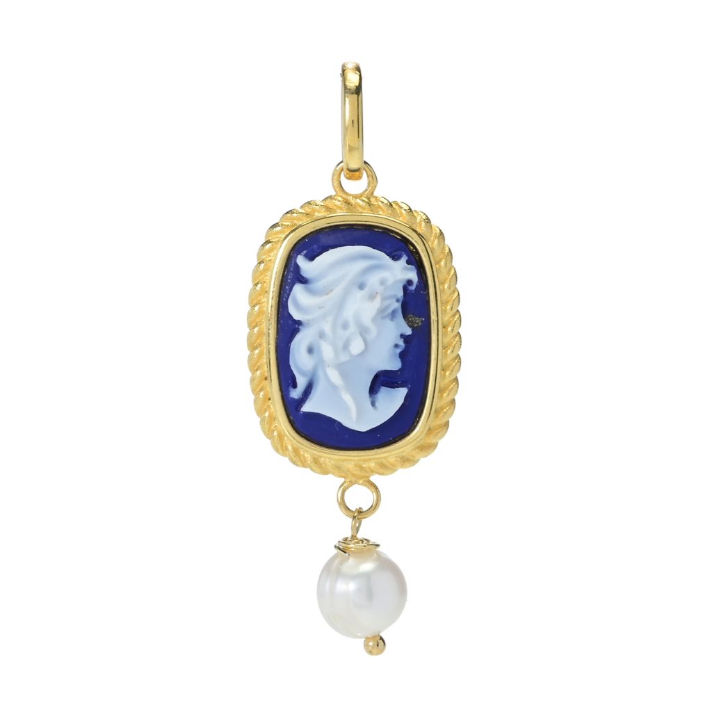 Cameo Italiano 18K Gold Plated "Raffaello" Blue Agate & Cultured Pearl Pendant by Steals