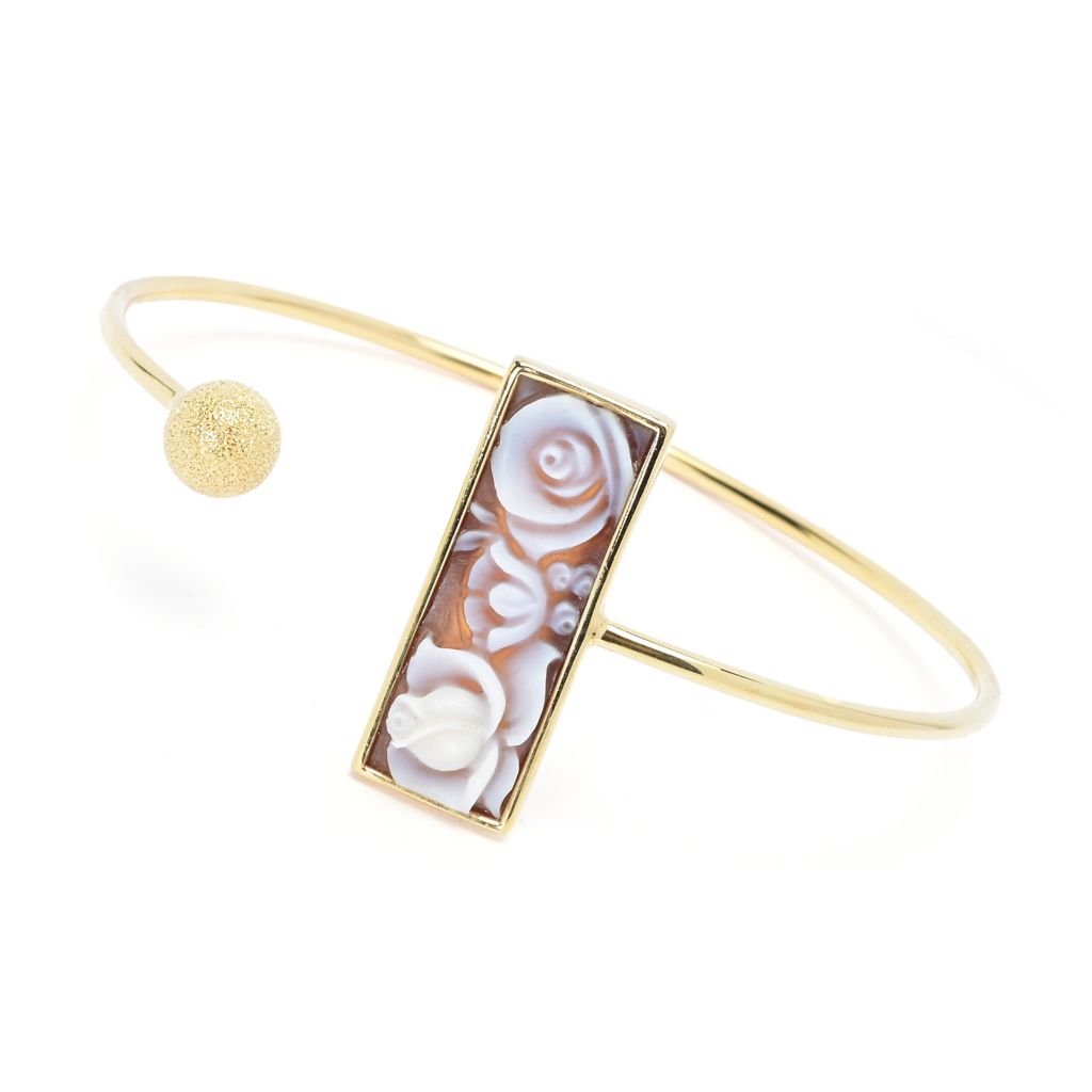 Cameo Italiano 18K Gold Plated "Minima" Rose Shell Cameo Cuff Bracelet by Steals