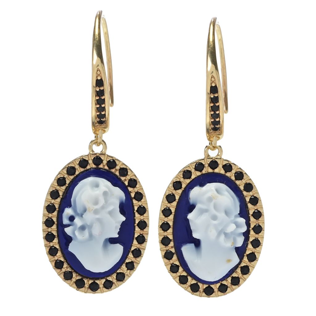 Cameo Italiano "Sunrise" Blue Agate Cameo & Simulated Diamond Drop Earrings by Steals