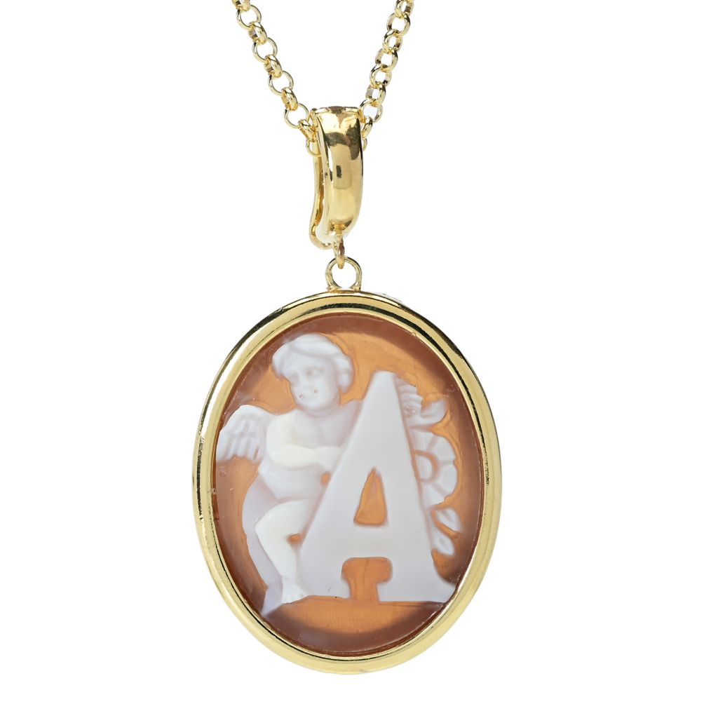 Cameo Italiano 18K Gold Plated "Romantica" Angel Choice of Initial Pendant w/ Chain by Steals