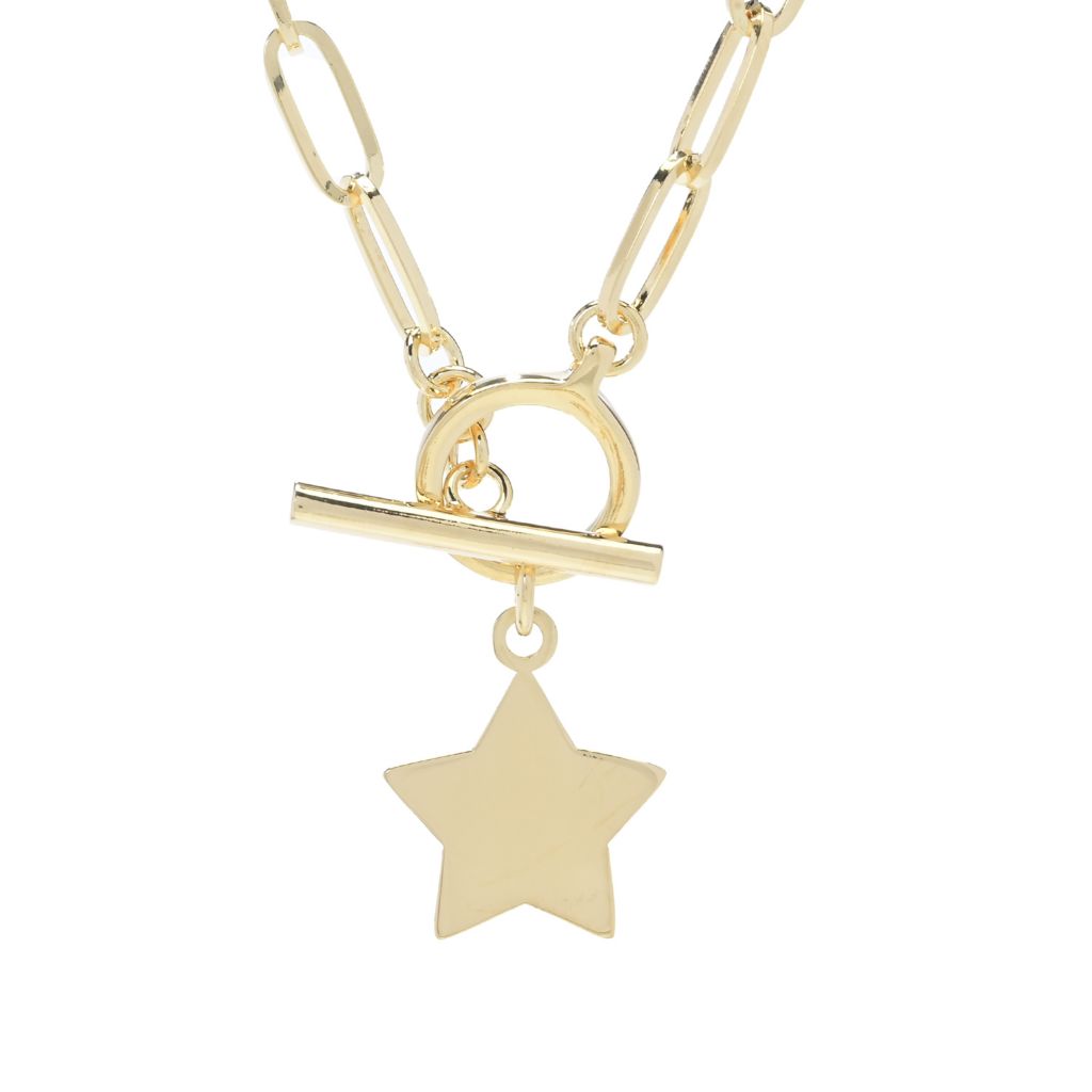 Toscana Italiana 18K Gold Plated Choice of Charm Paperclip Toggle Necklace by Steals