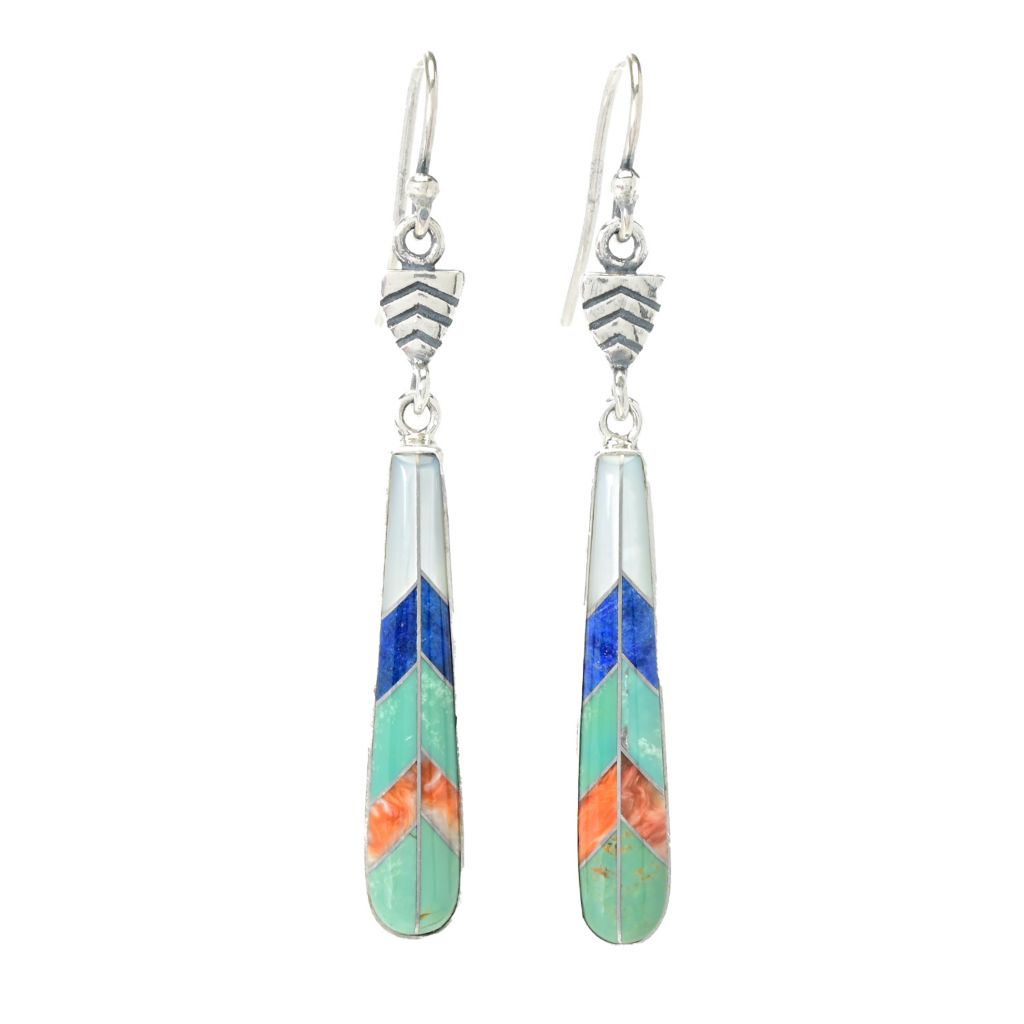 Southwest Elements Multi Gemstone Chevron Inlay Drop Earrings by Steals