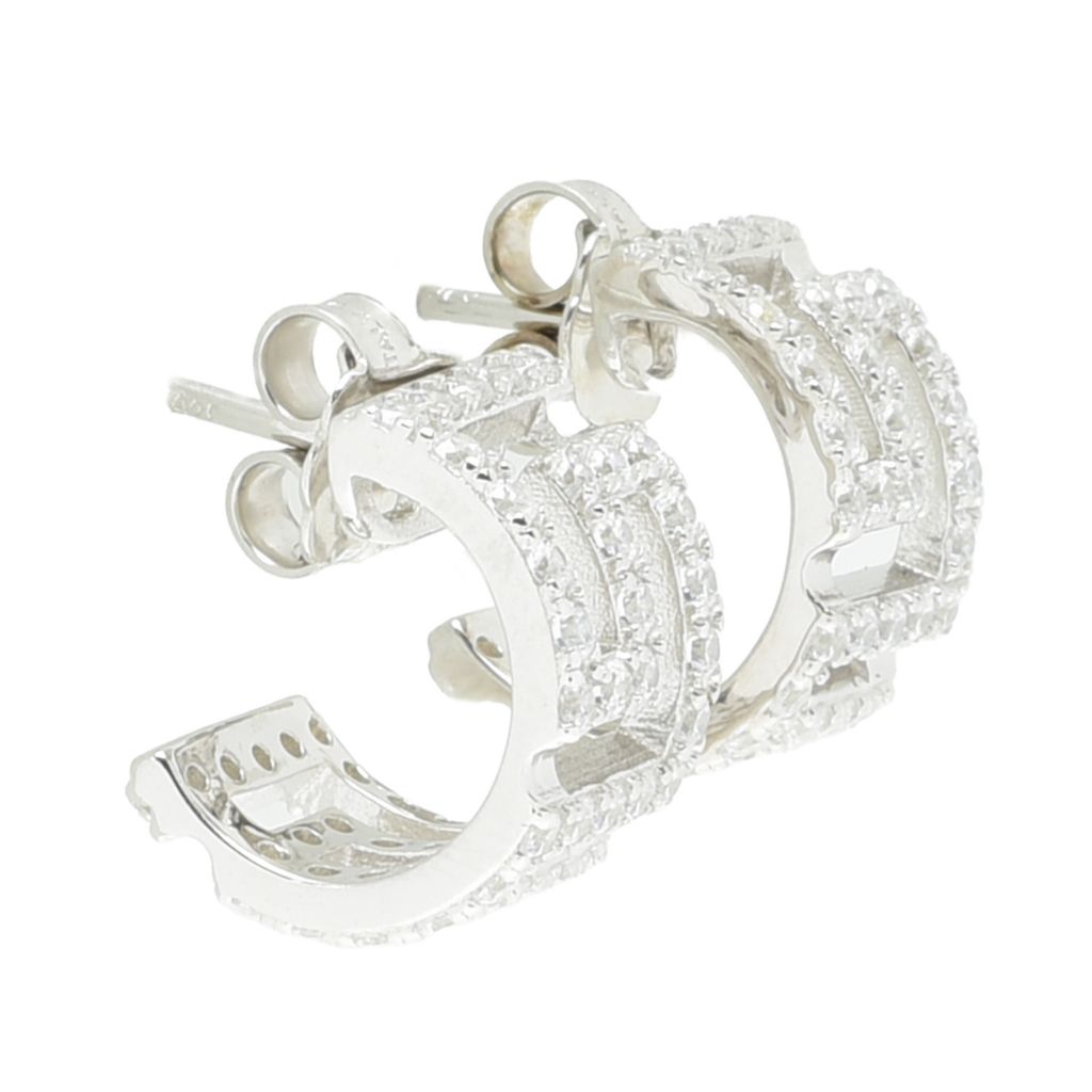 Sorrento Italian Silver 1.44 DEW Simulated Diamond Greek Key J-Hoop Earrings by Steals