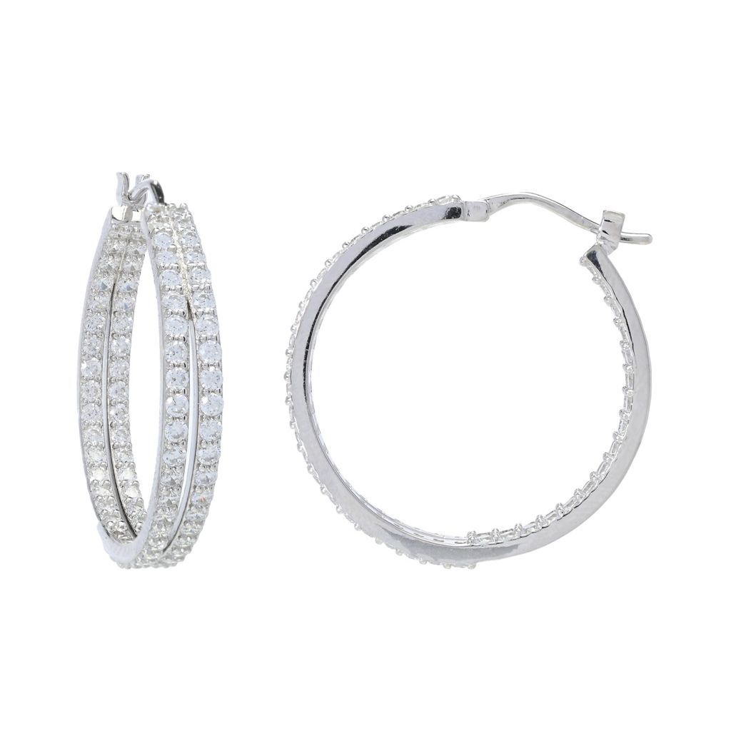 Sorrento Italian Silver 2.34 DEW Simulated Diamond Double Row Hoop Earrings by Steals