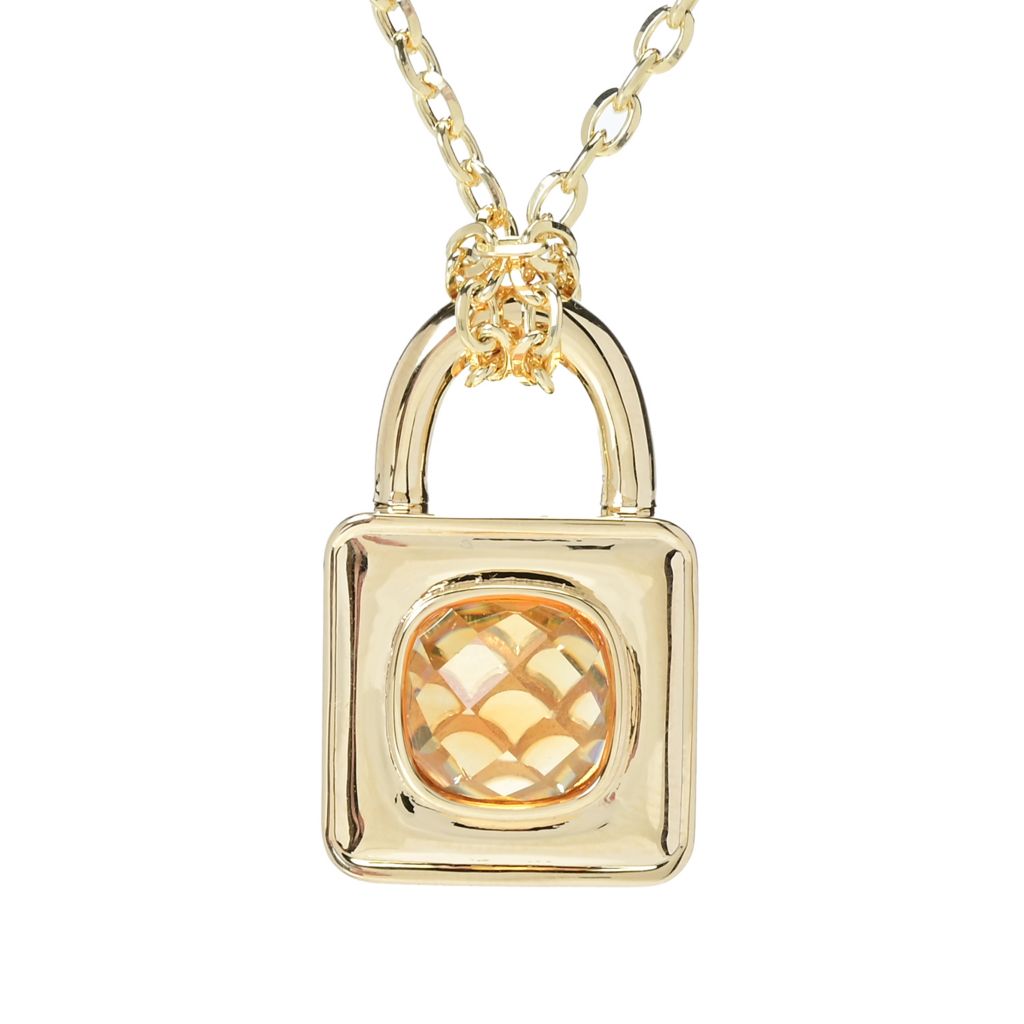 Toscana Italiana 18K Gold Plated Choice of Gem Padlock Pendant w/ Chain by Steals