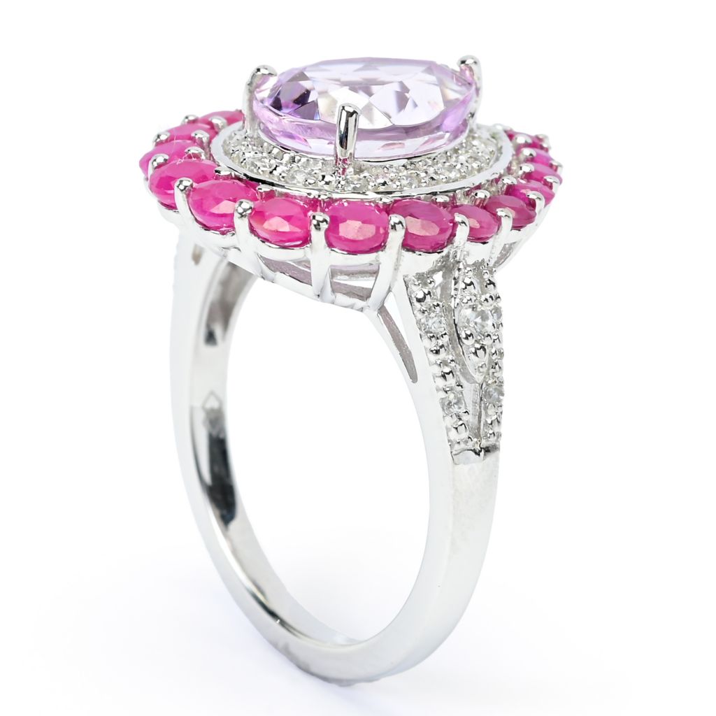 Gem Treasures 3.45ctw Kunzite, Burmese Ruby & White Zircon Halo Ring by Steals