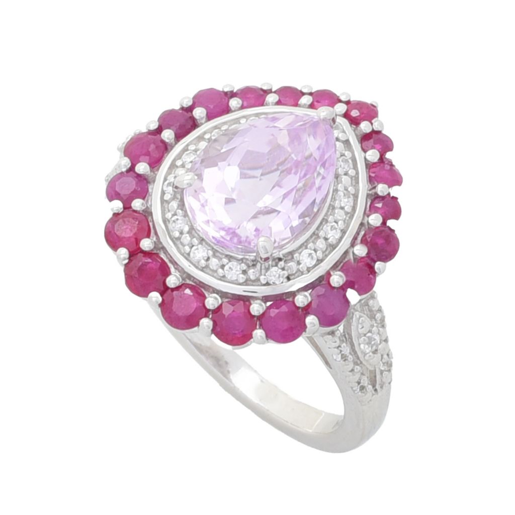 Gem Treasures 3.45ctw Kunzite, Burmese Ruby & White Zircon Halo Ring by Steals