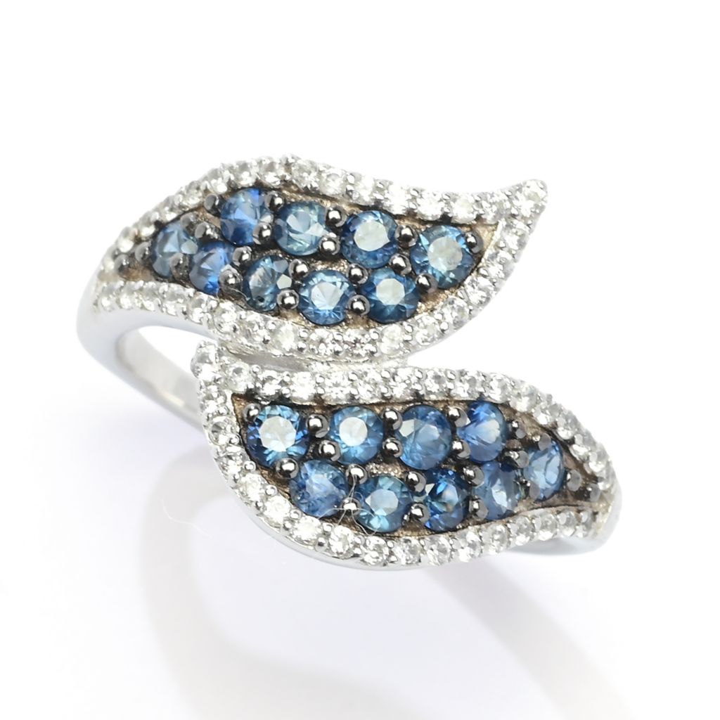 Gem Treasures 1.28ctw Ceylon Sapphire & Zircon Wave Bypass Ring by Steals