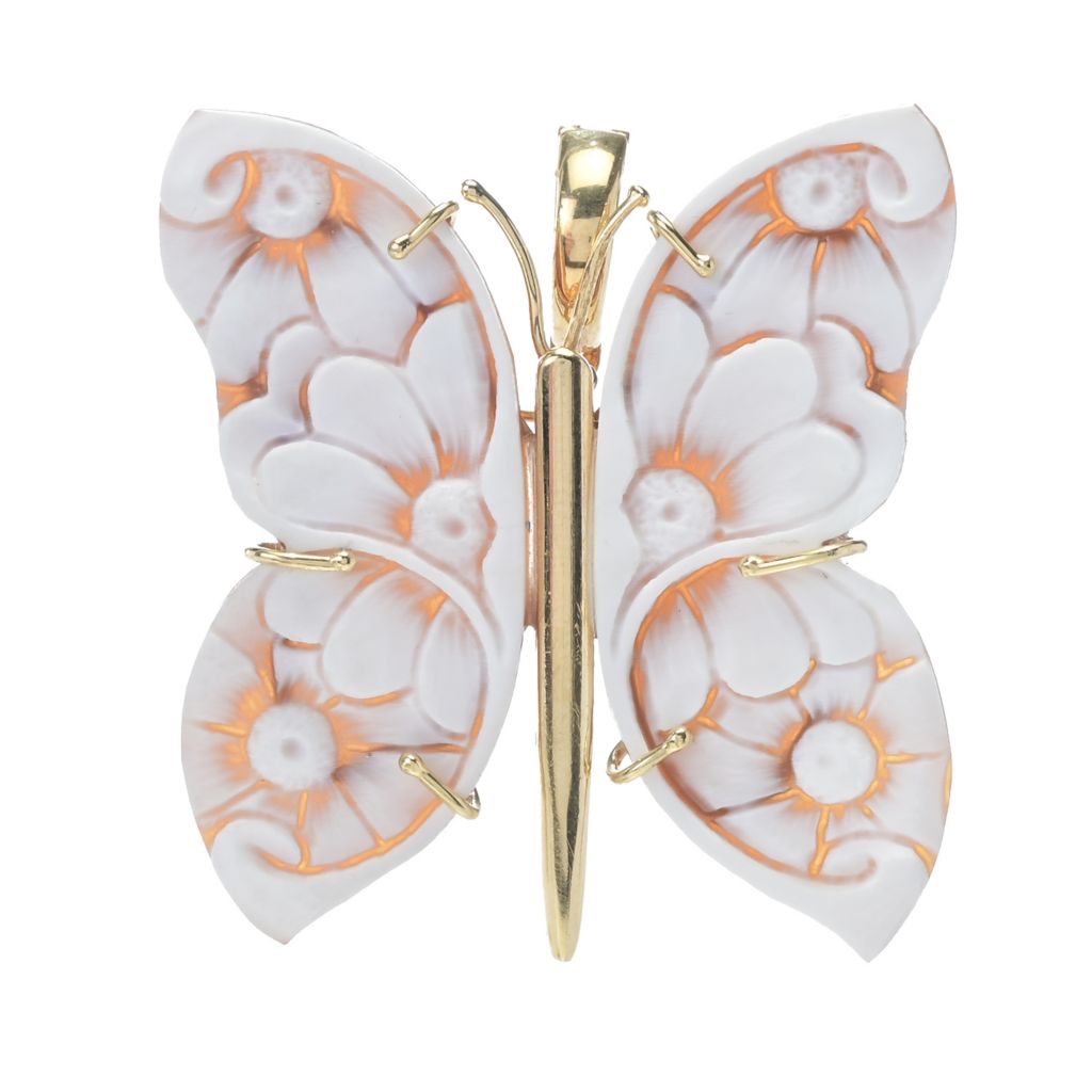 Cameo Italiano 18K Gold Plated 45x19mm Butterfly Shell Cameo Pendant by Steals
