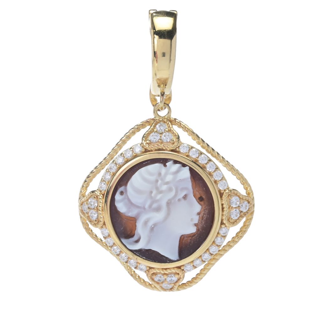 Cameo Italiano "Florence" 12mm Portrait Cameo & Simulated Diamond Pendant by Steals