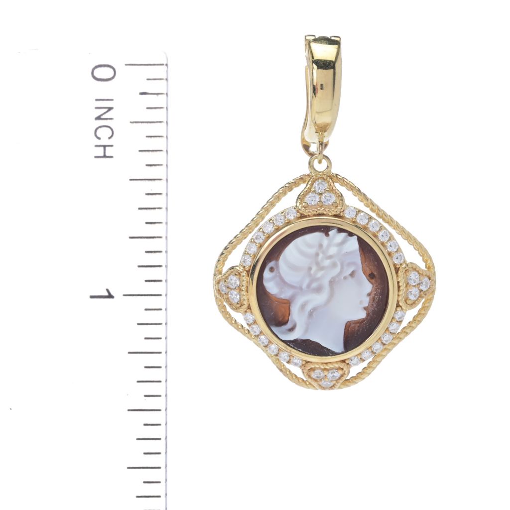 Cameo Italiano "Florence" 12mm Portrait Cameo & Simulated Diamond Pendant by Steals