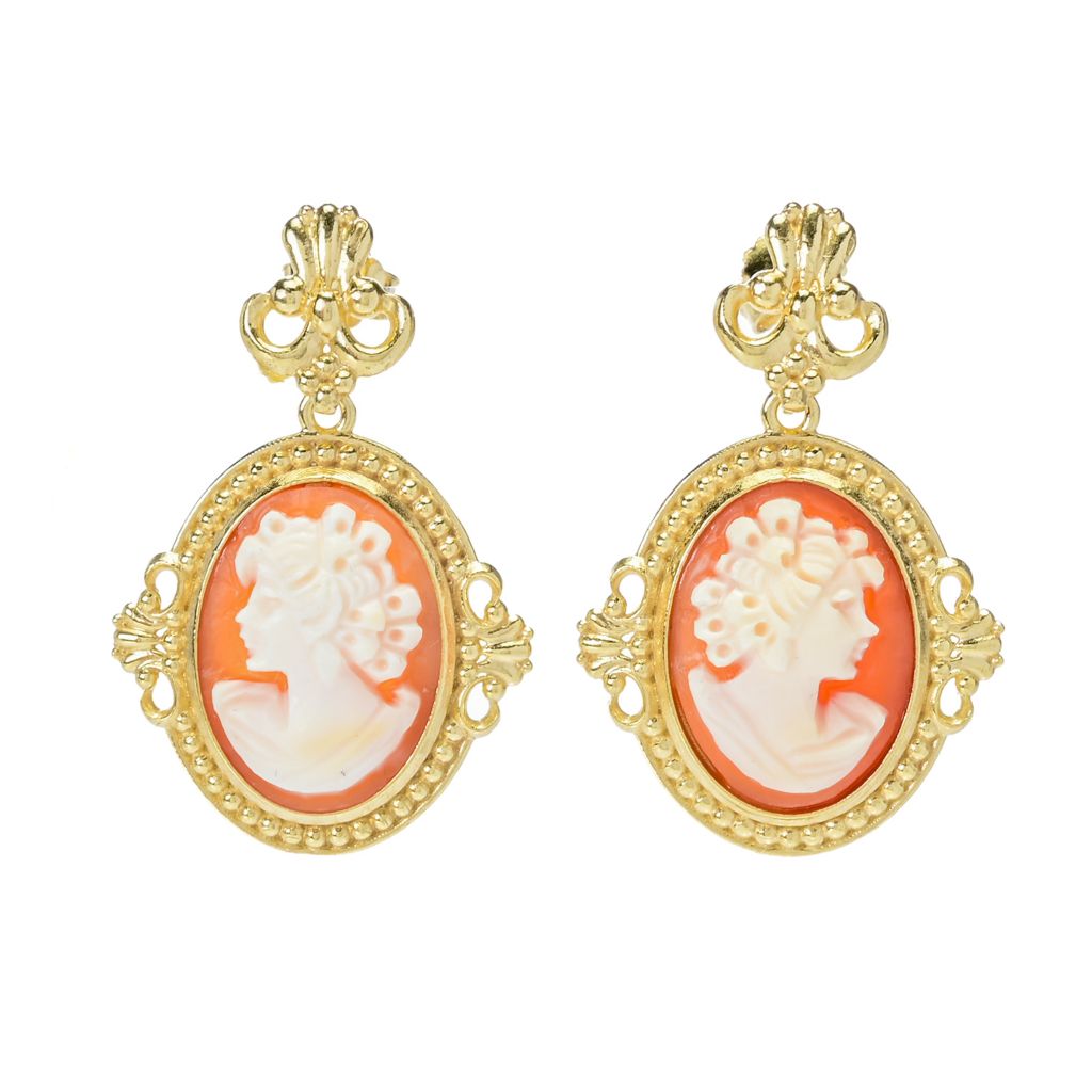 Cameo Italiano "Victoria" 18x13mm Portrait Cameo Bead Frame Drop Earrings by Steals