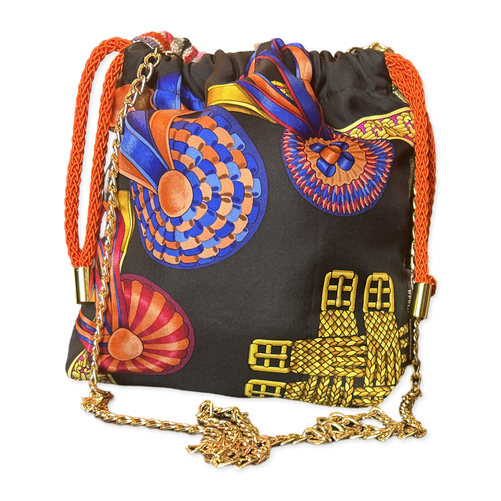 Rubans du Cheval Noir Vintage Scarf Drawstring Crossbody Bag