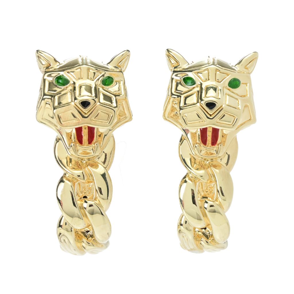 Graziella 23K Gold Plated Electroform Simulated Diamond Panther Earrings by Steals